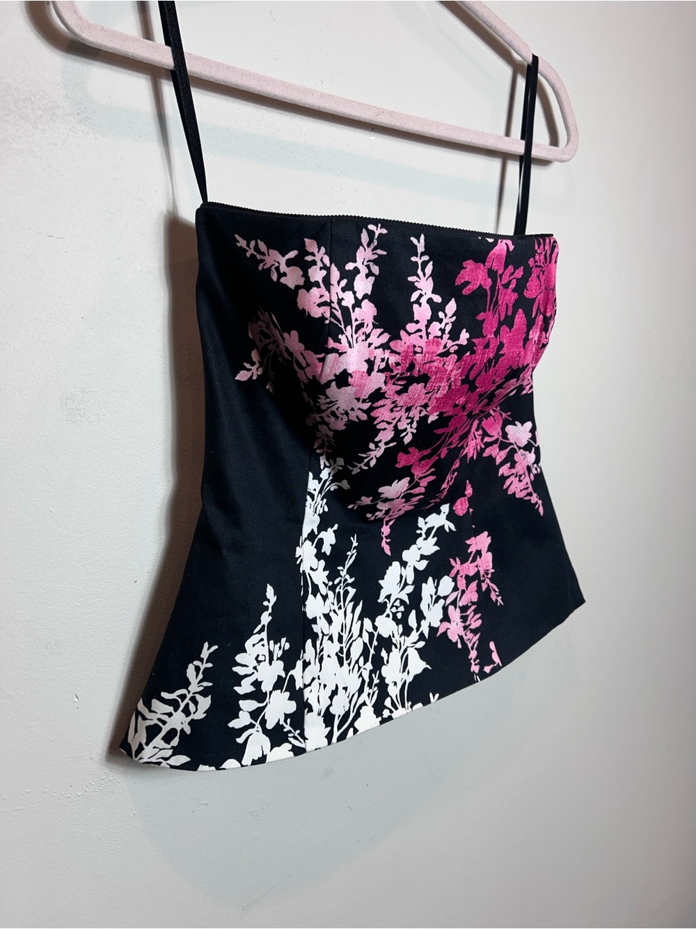 White House Black Market Black Corset Bustier Top with Pink Floral Accents - Picture 3 of 7